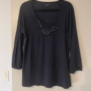Garnet Hill Black Women's Tunic with Embellished Neckline